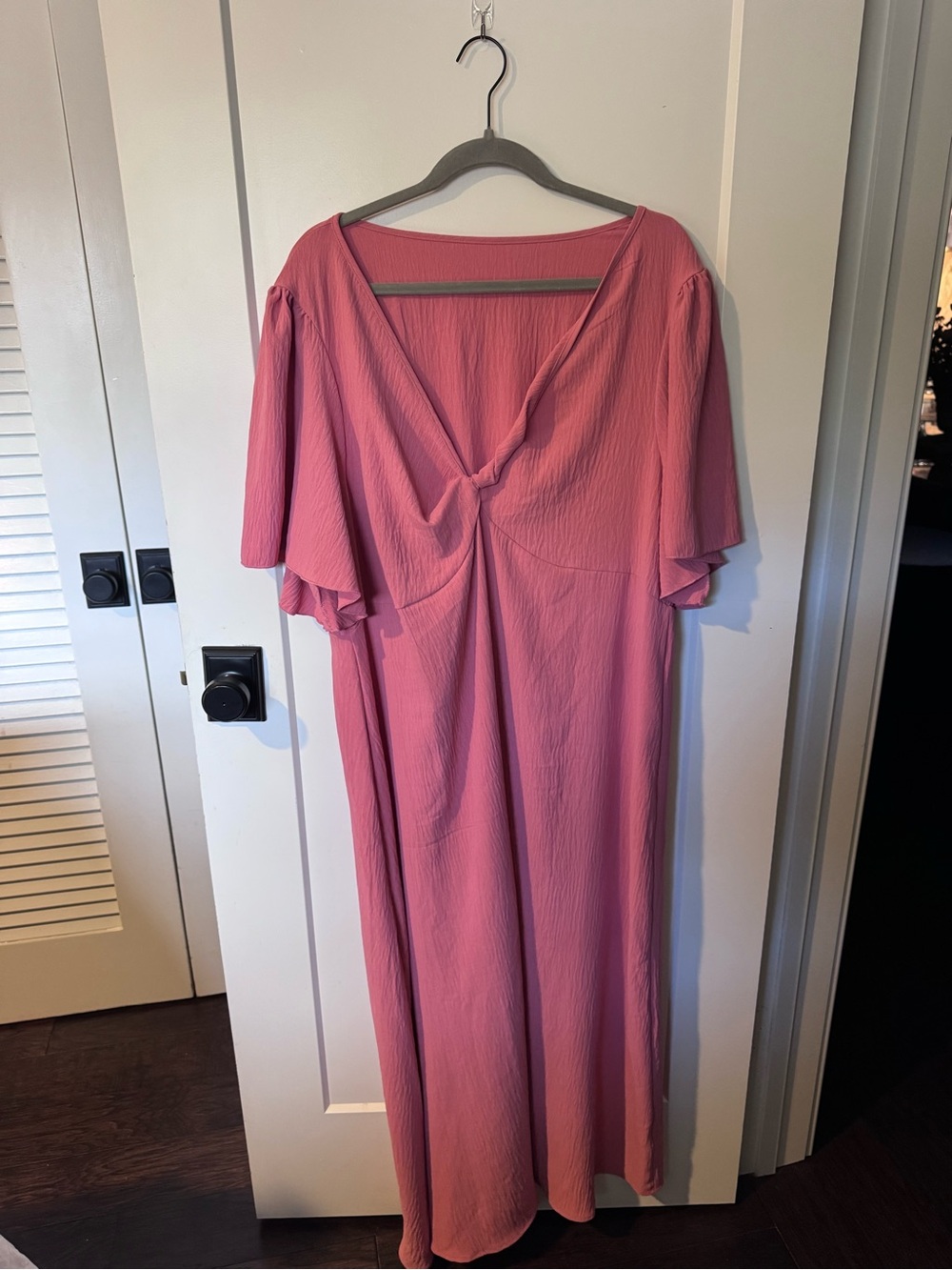 SHEIN Rose Pink Knot-Front Flutter Sleeve Maxi Dress